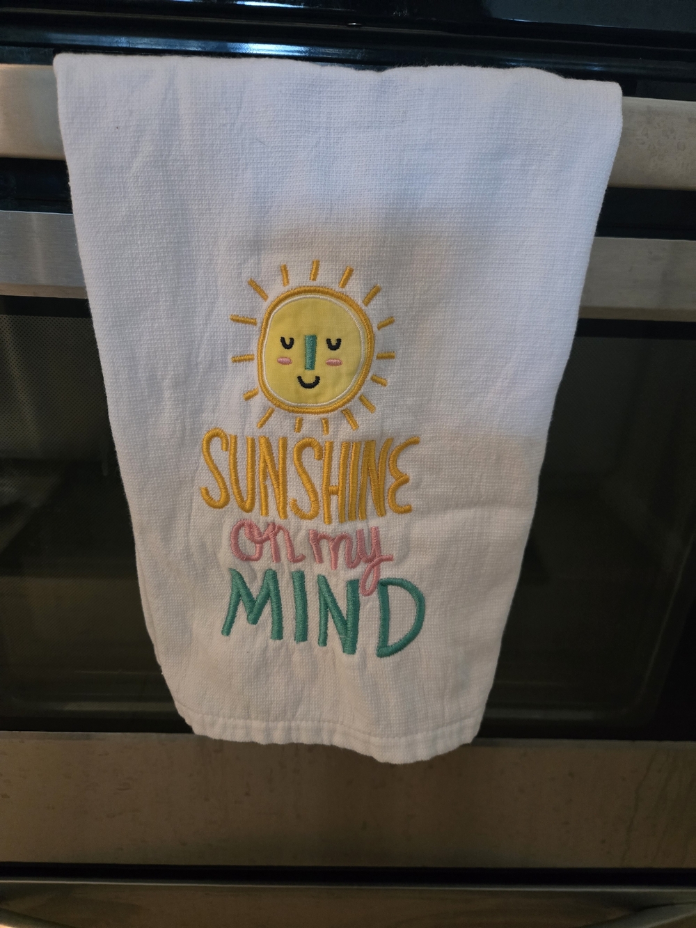 Sunshine On My Mind Embroidered Kitchen Towel - White